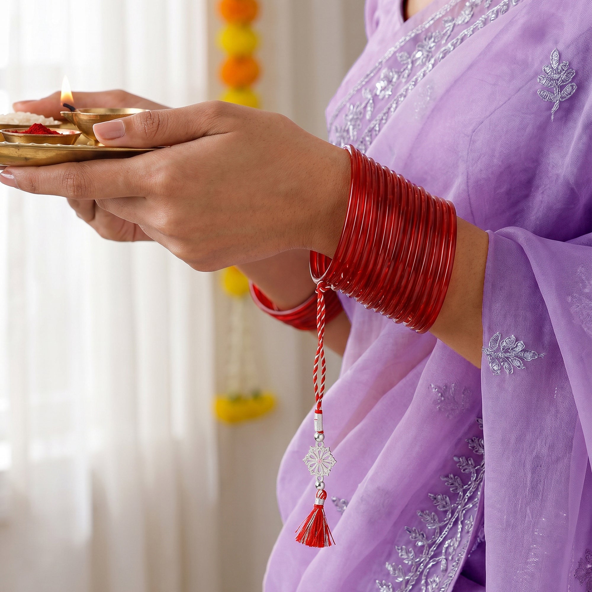 Silver Aarunya Bhaiya Bhabhi Rakhi Combo (Set of 2) — image 2