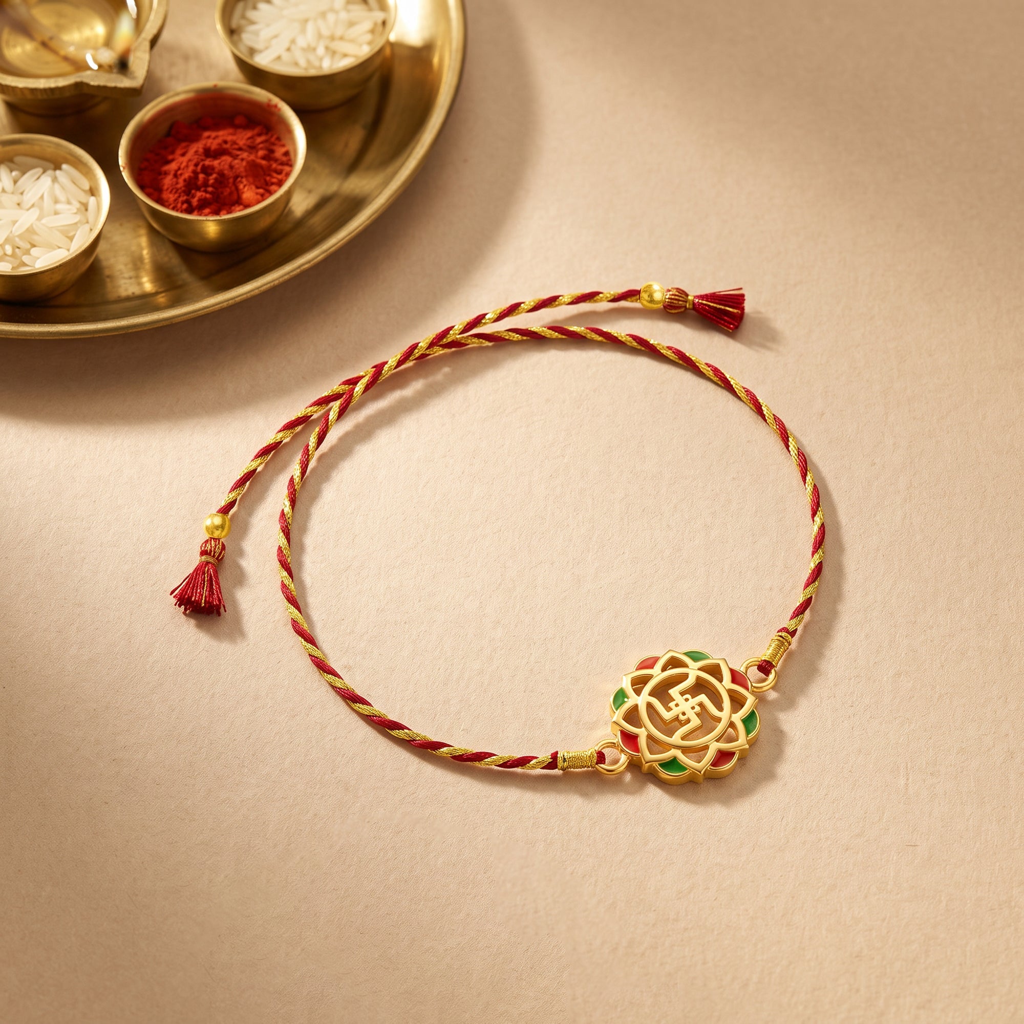 Golden Classic Swastik Rakhi — image 1