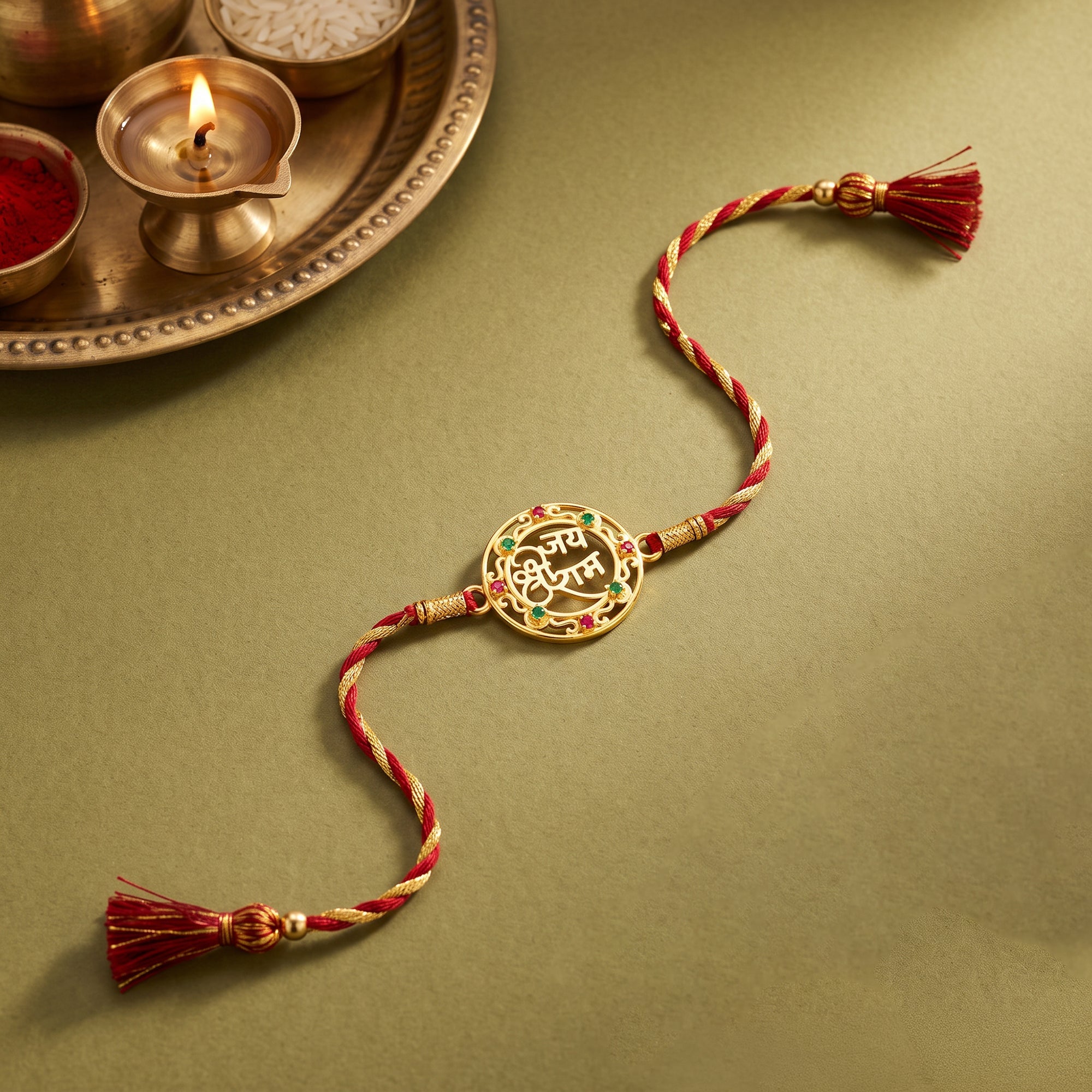 Golden Jai Shree Ram Rakhi — image 1