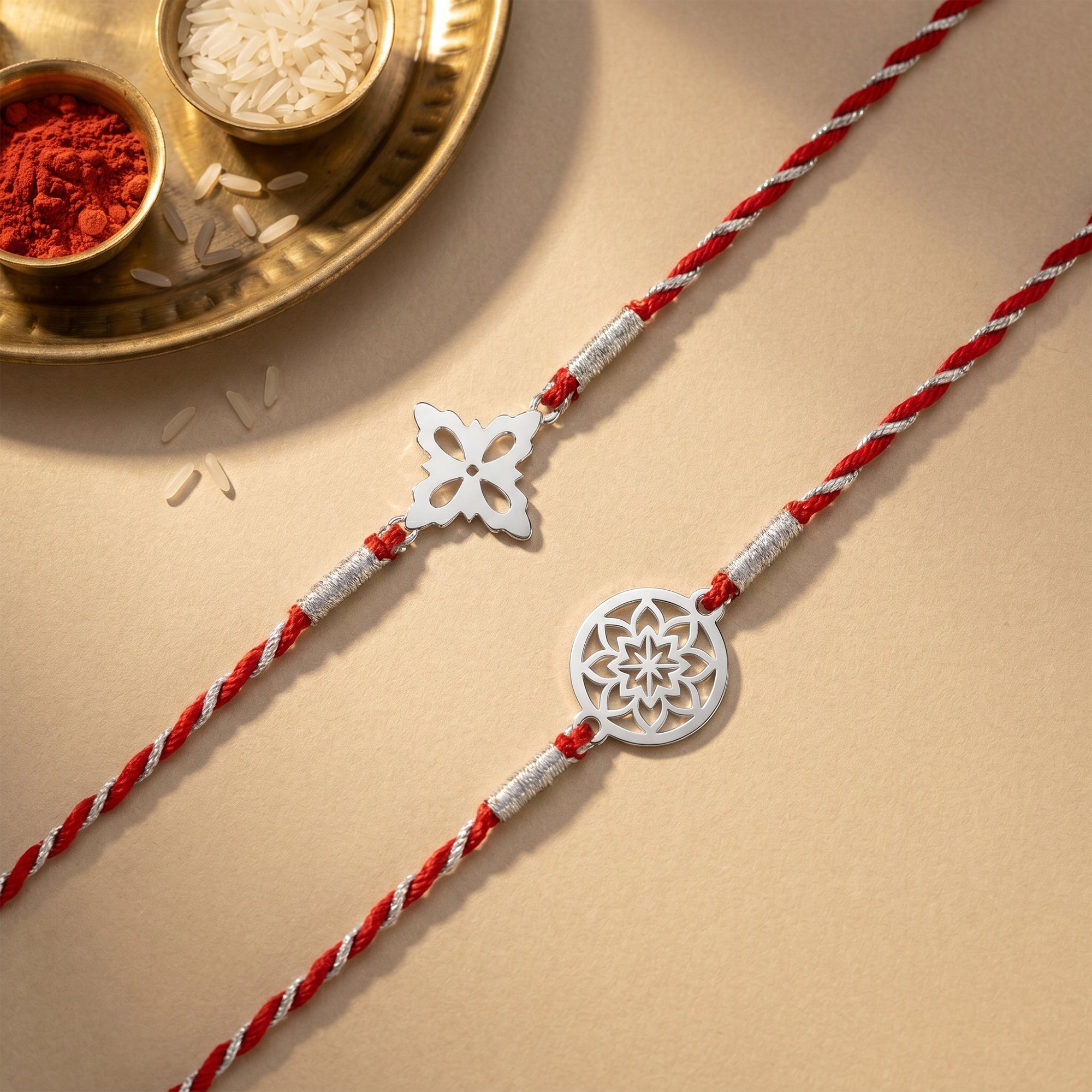 Silver Unique Flower Rakhi Combo (Set of 2) — image 1