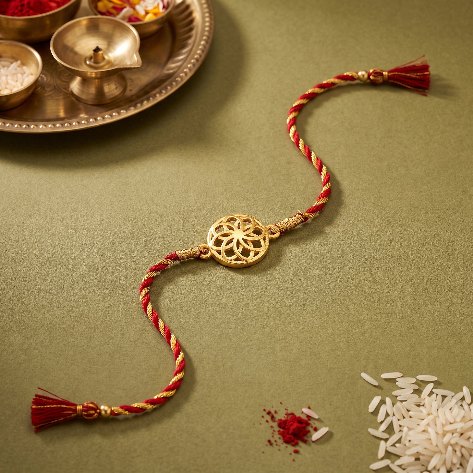 Golden Floral Twists Rakhi — image 1