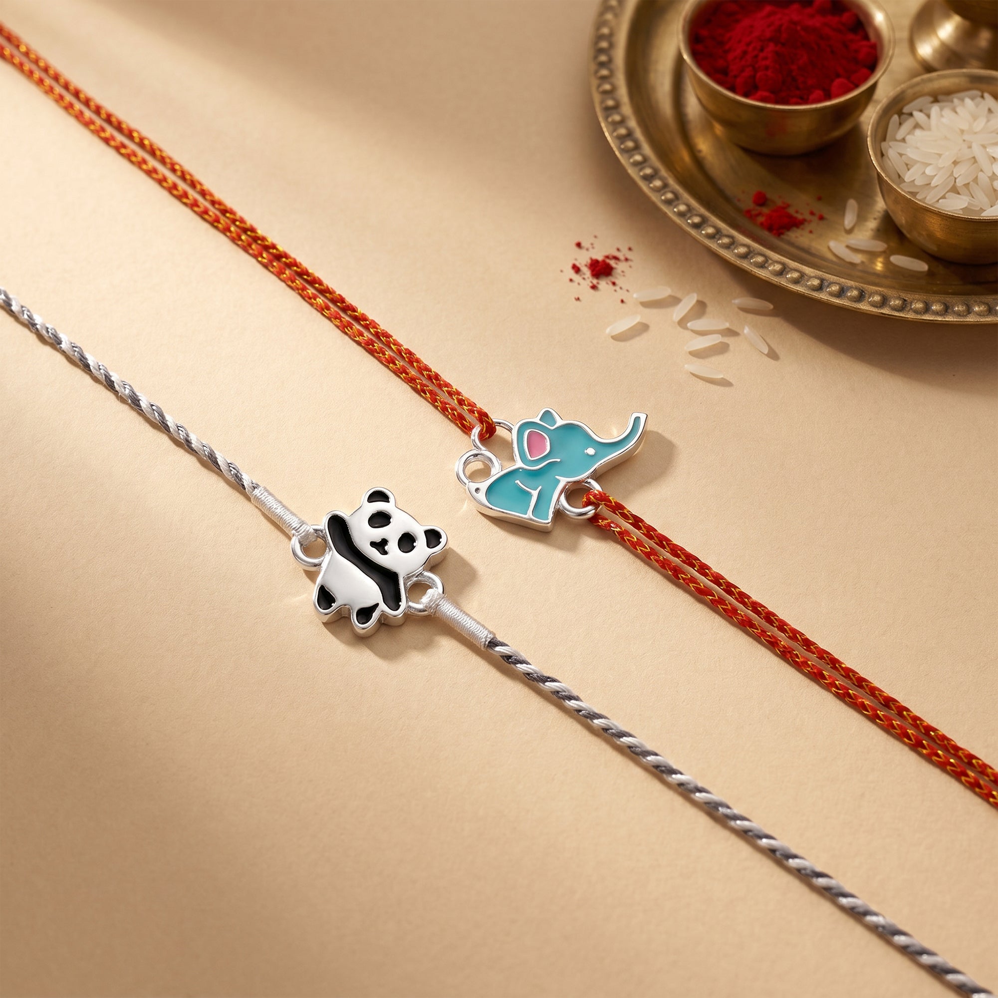 Silver Elephant & Panda Kids Rakhi Combo (Set of 2) — image 1