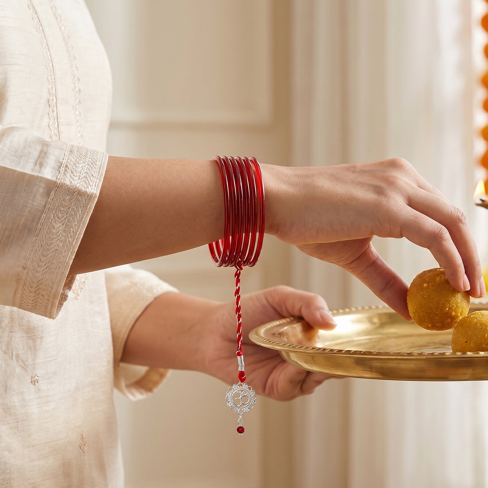 Silver Kairav Bhaiya Bhabhi Rakhi Combo (Set of 2) — image 2