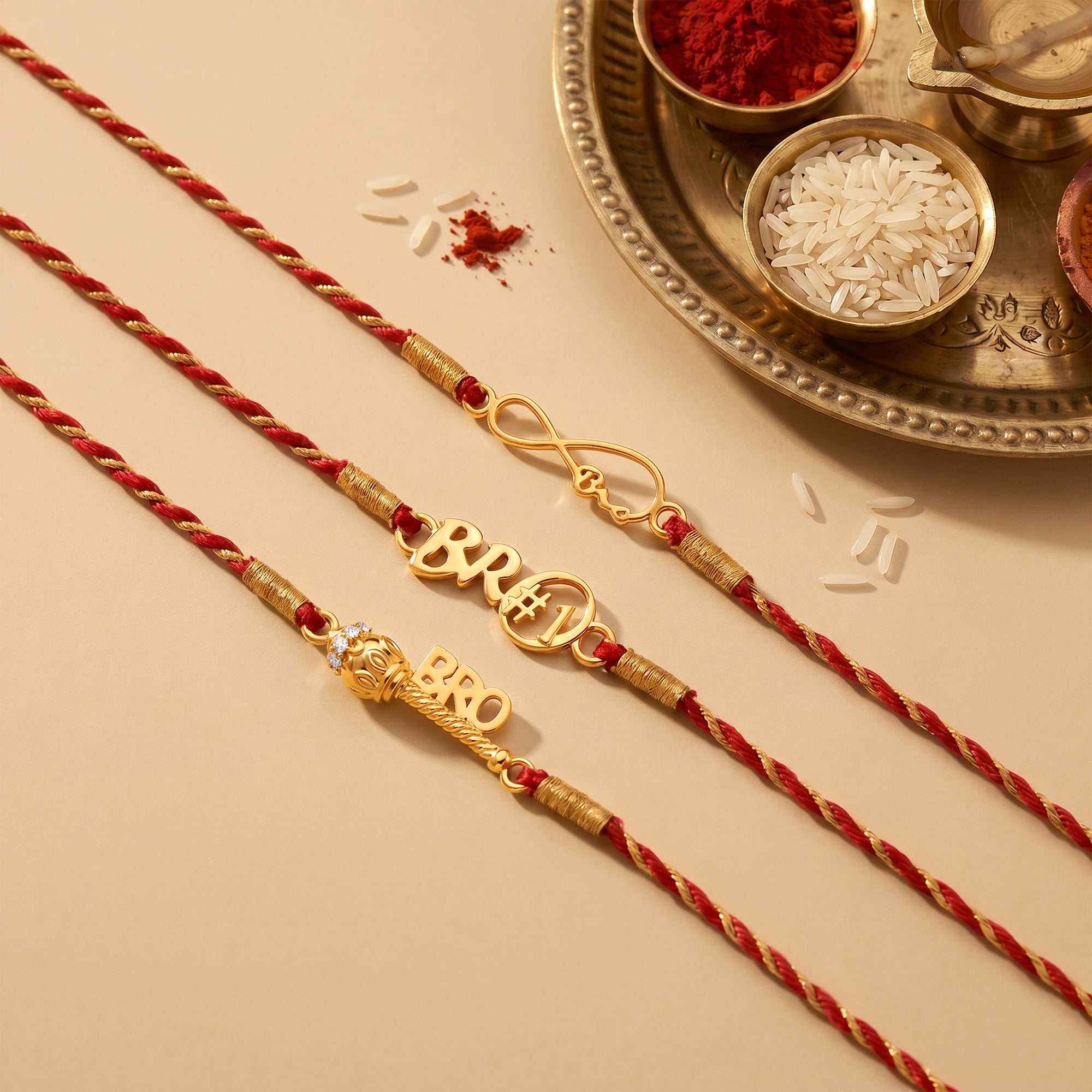 Golden Bhai Rakhi Combo (Set of 3) — image 1