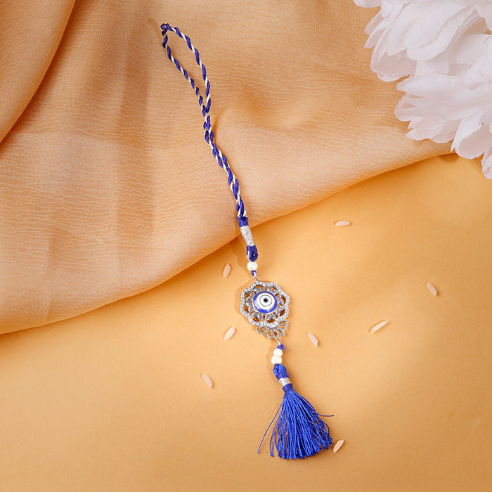 Silver Floral Evil Eye Lumba Rakhi — image 1
