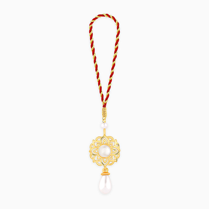 Golden Floret Pearl Lumba Rakhi — image 3
