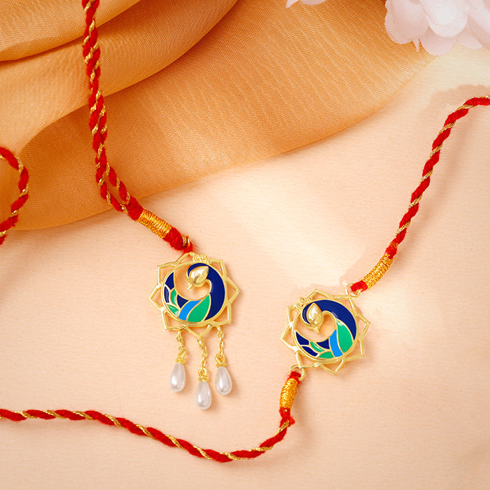 Golden Mor Bhaiya Bhabhi Rakhi Combo (Set of 2) — image 1