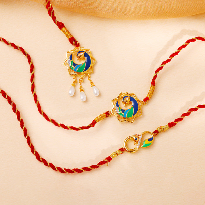 Golden Morbandhan Bhaiya Bhabhi Rakhi Combo (Set of 3) — image 1