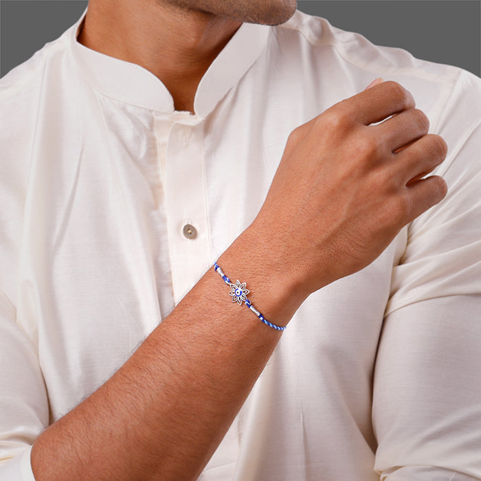 Silver Bloom Evil Eye Rakhi — image 2