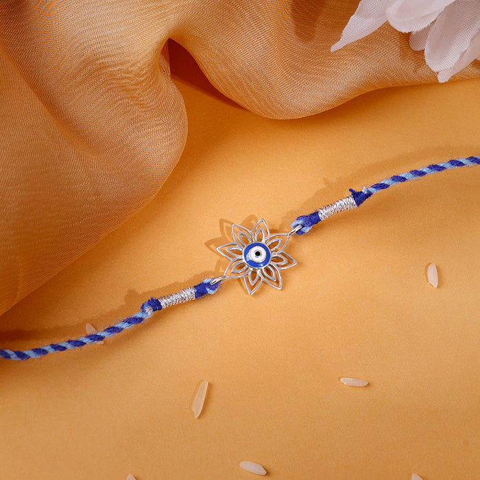Silver Bloom Evil Eye Rakhi — image 1