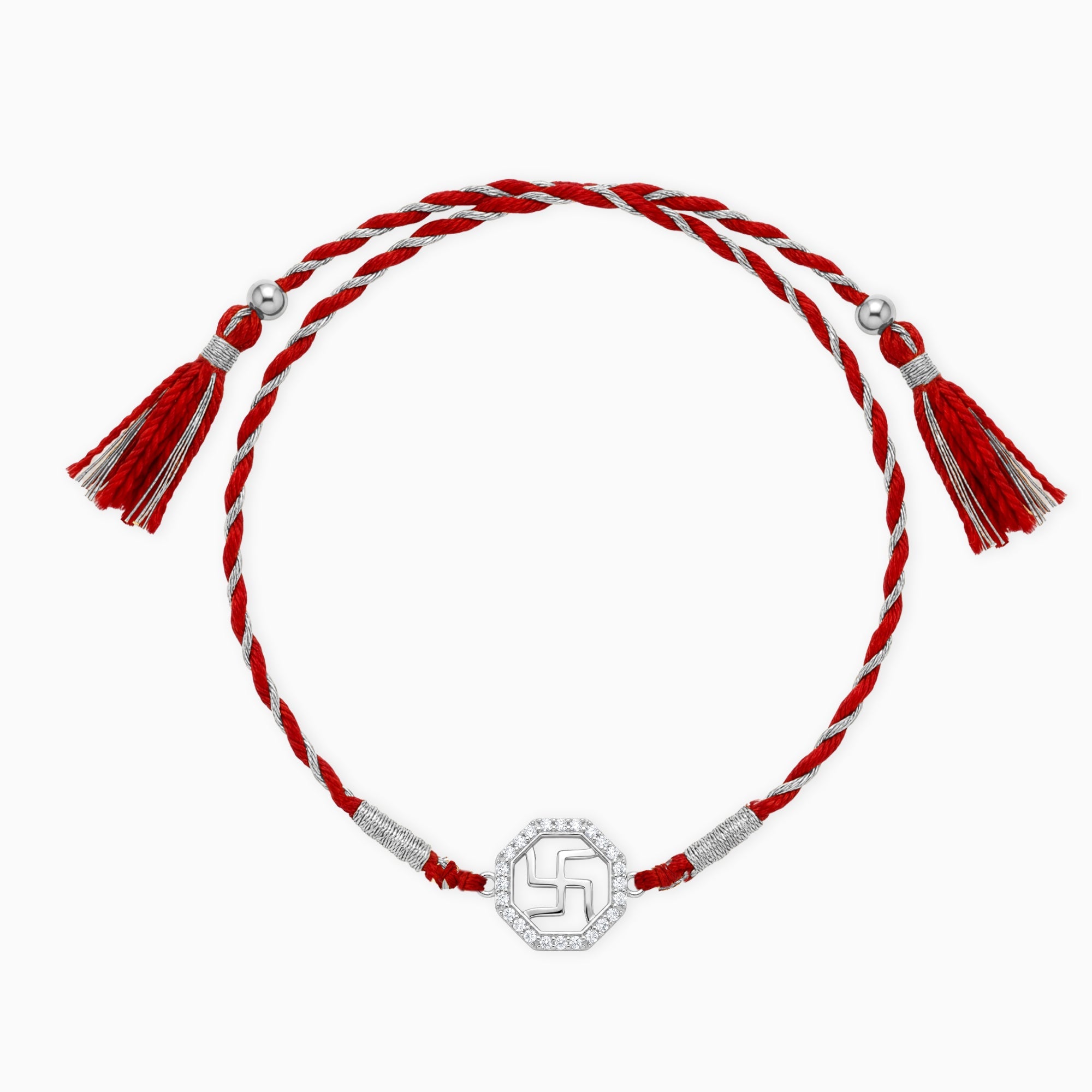 Silver Vintage Swastik Rakhi — image 3