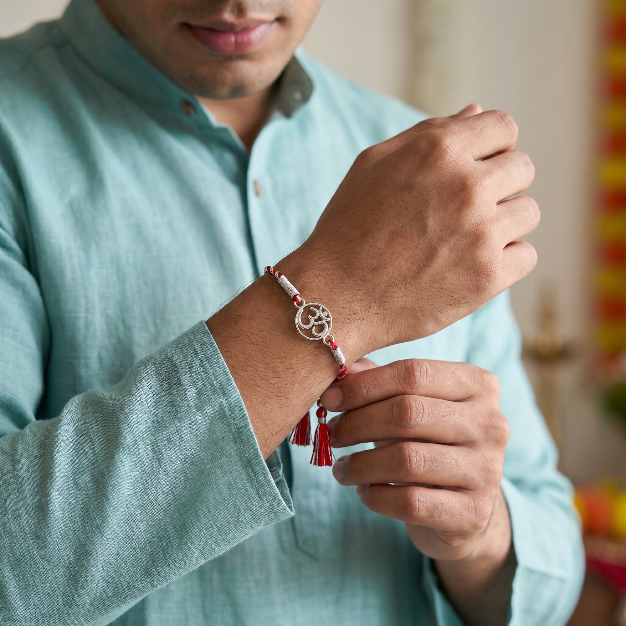 Silver Om Shubh Raksha Rakhi — image 2