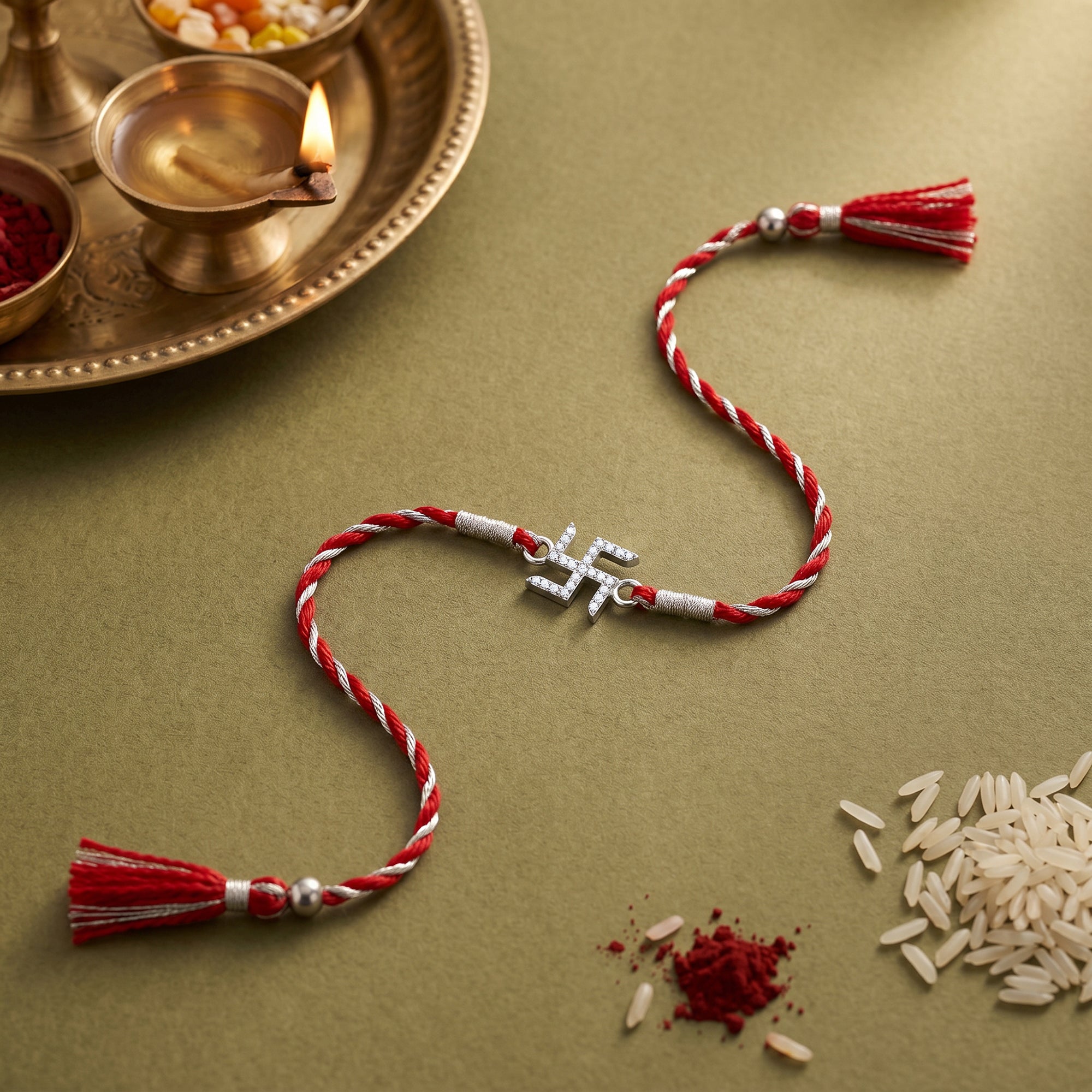Silver Symbolic Swastik Rakhi — image 1