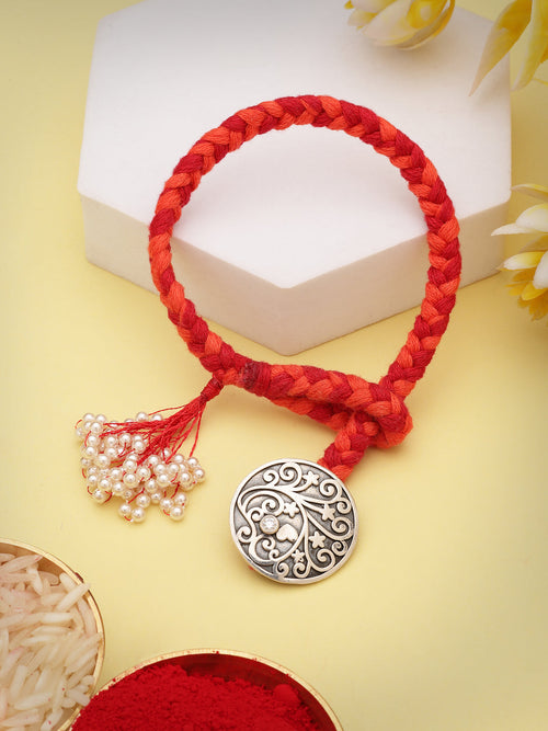 925 Sterling Silver Moissanite & Pearl Filigree Lumba Rakhi — image 1