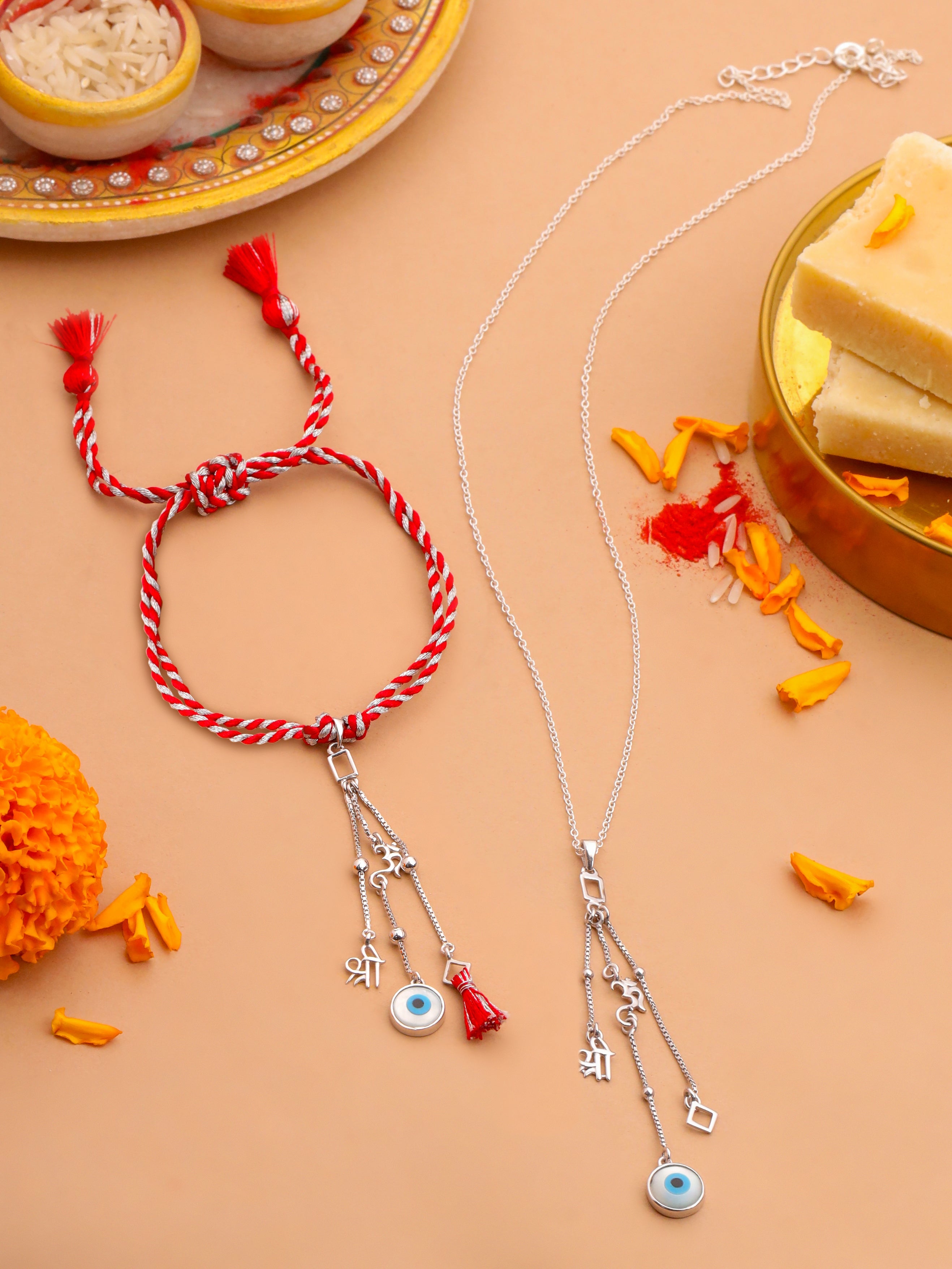 Odisha Filigree Inspired Silver Lumba Convertible Rakhi Pendant — image 1