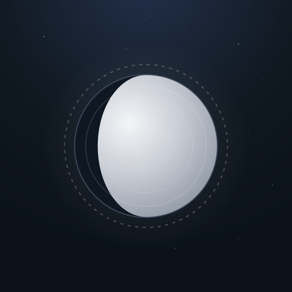 Chand Aarti — a silver near-full moon on night-sky ink, the Chandvi mark