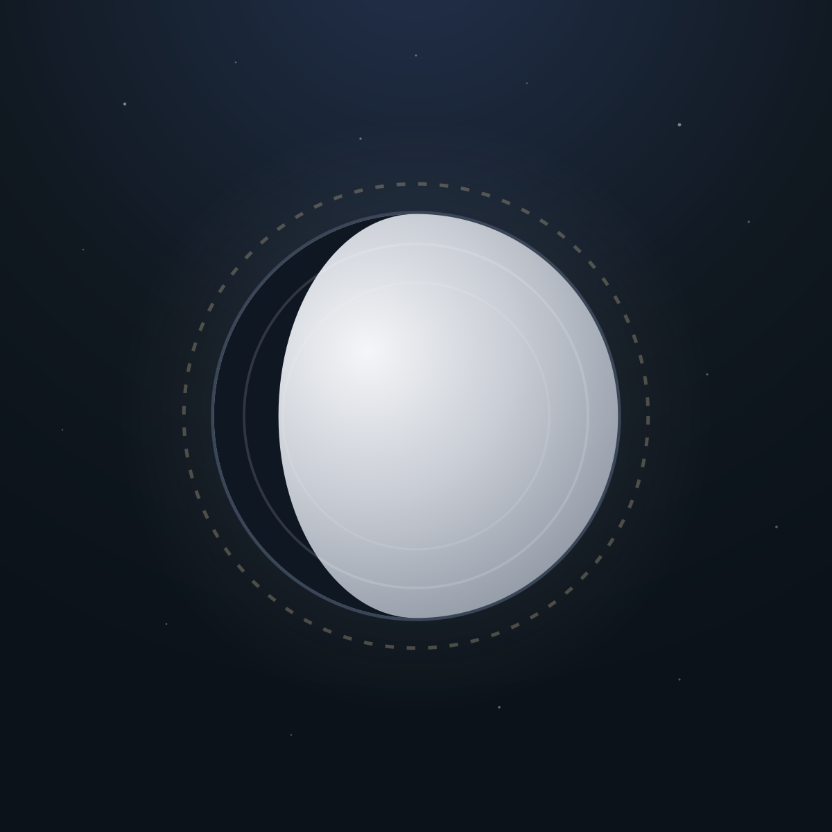 Chand Aarti — a silver near-full moon on night-sky ink, the Chandvi mark