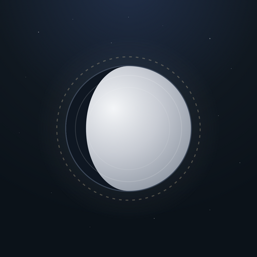 Chand Aarti — a silver near-full moon on night-sky ink, the Chandvi mark