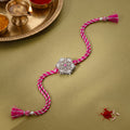 Oxidised Silver Pink Flower Rakhi — image 1