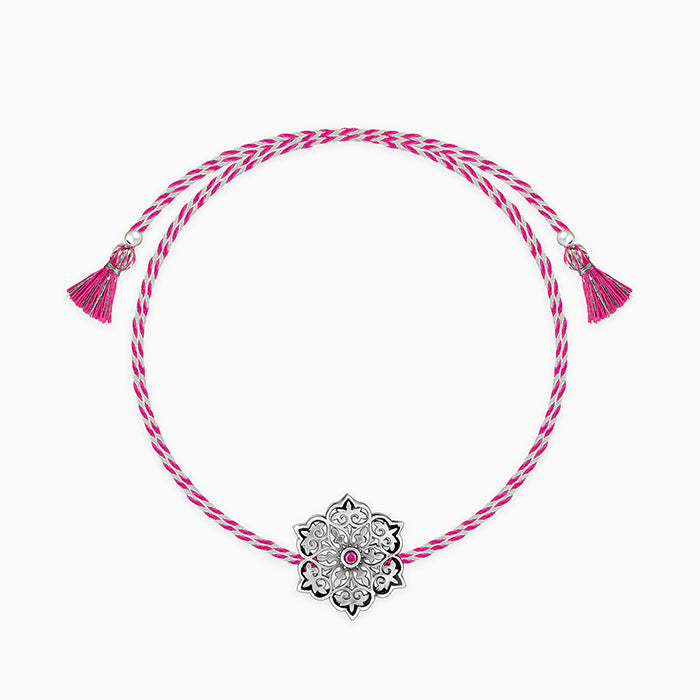 Oxidised Silver Pink Flower Rakhi — image 3