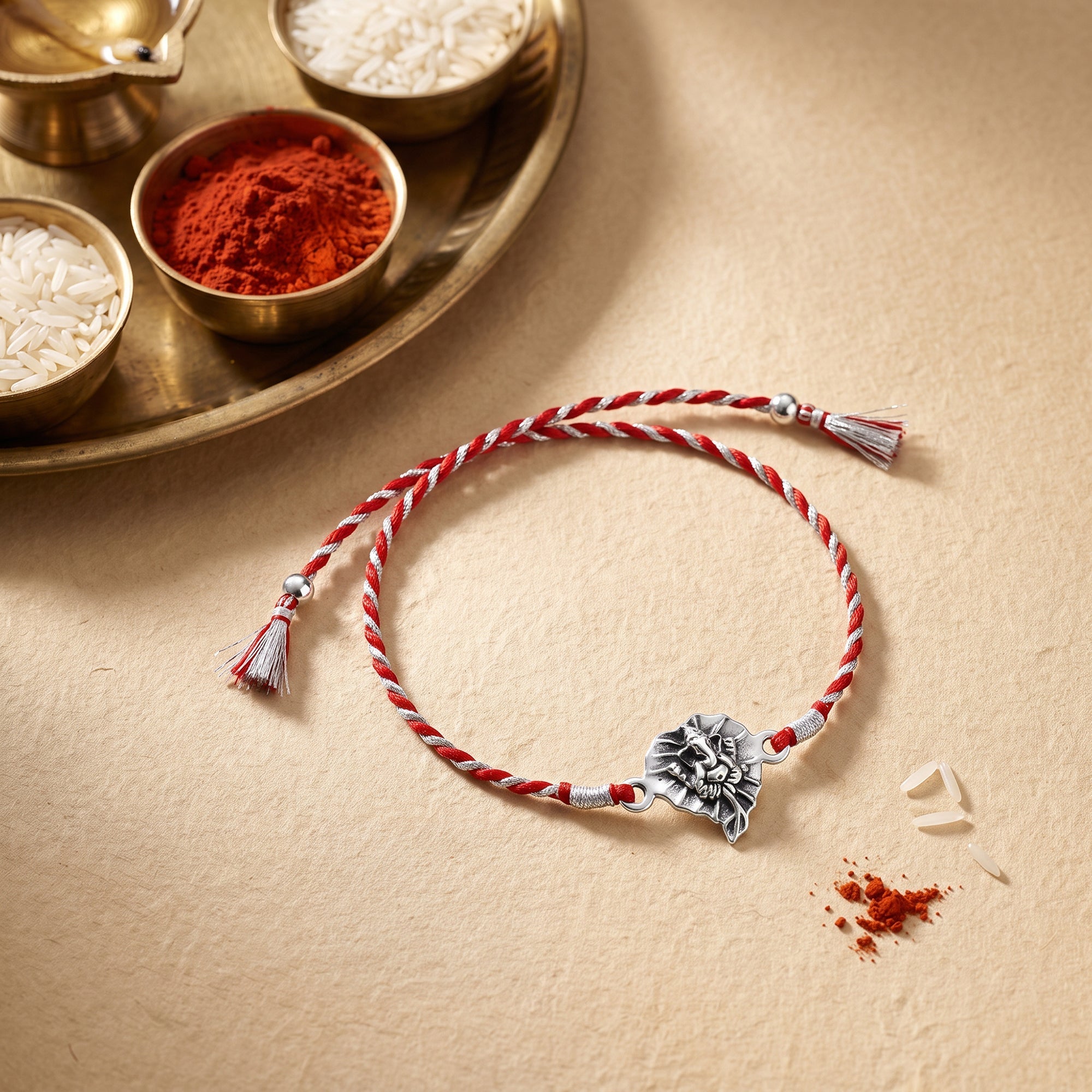 Oxidised Silver Ganpati Blessings Rakhi — image 1
