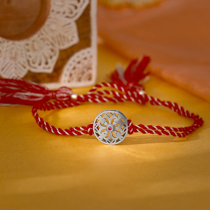 Oxidised Silver Sphere Flower Rakhi — image 1