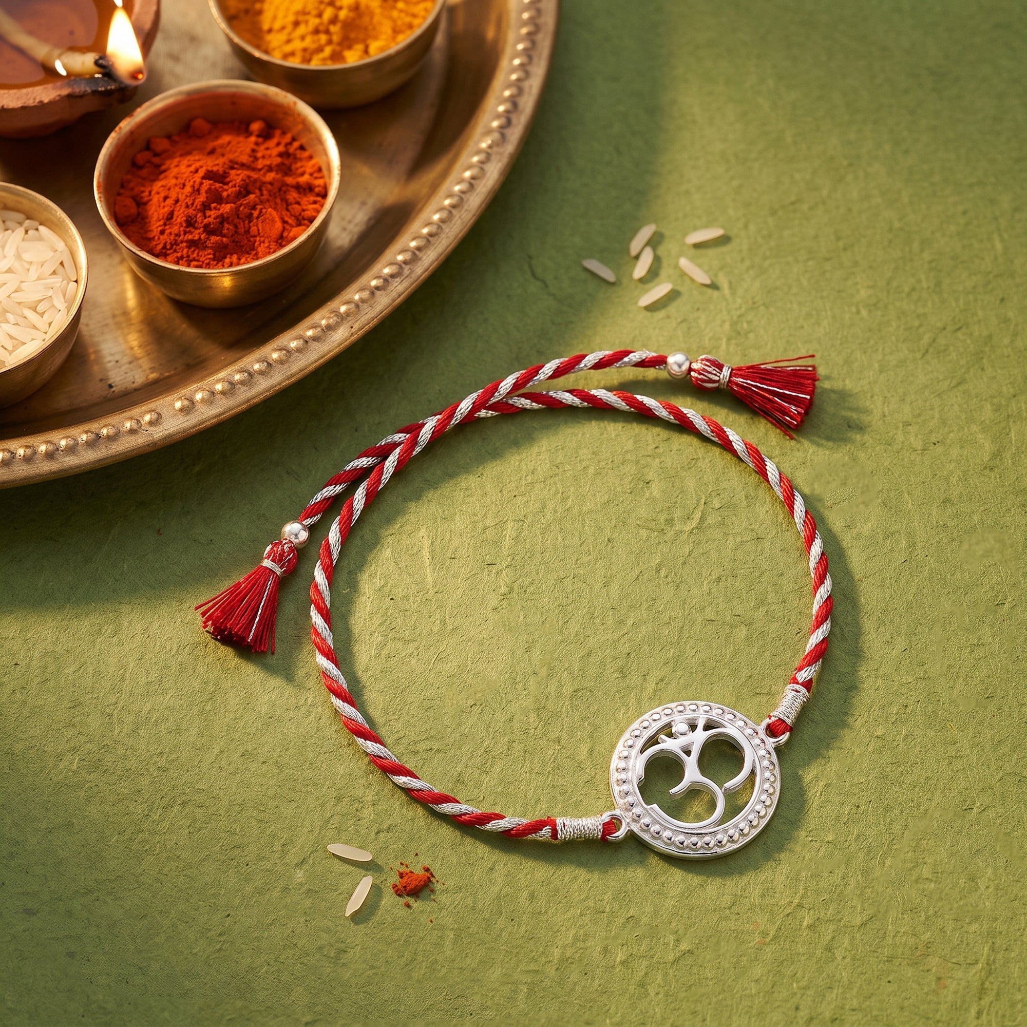 Silver Beaded Om Rakhi — image 1