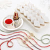 Exquisite Kundan Pearl Rakhi Set Of 4 With Kaju Katli