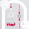 Red Elegance Kundan & Pearl Rakhi Set for Bhaiya Bhabhi