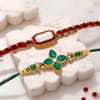 Royal Kundan & Emerald Clover Stone Rakhi Set of 2