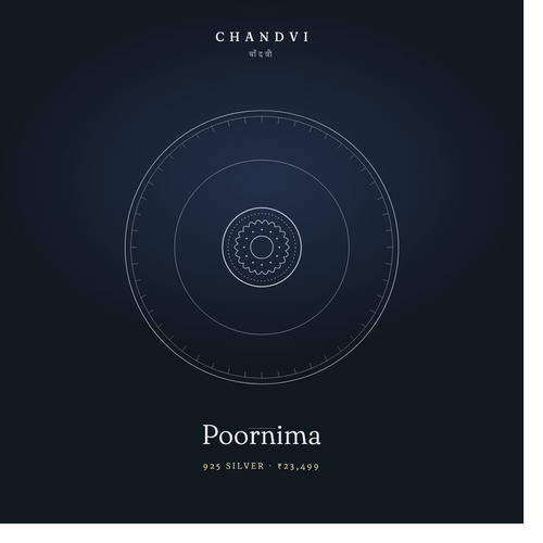 Poornima — nakshi silver rakhi thali, engraved, Chandvi