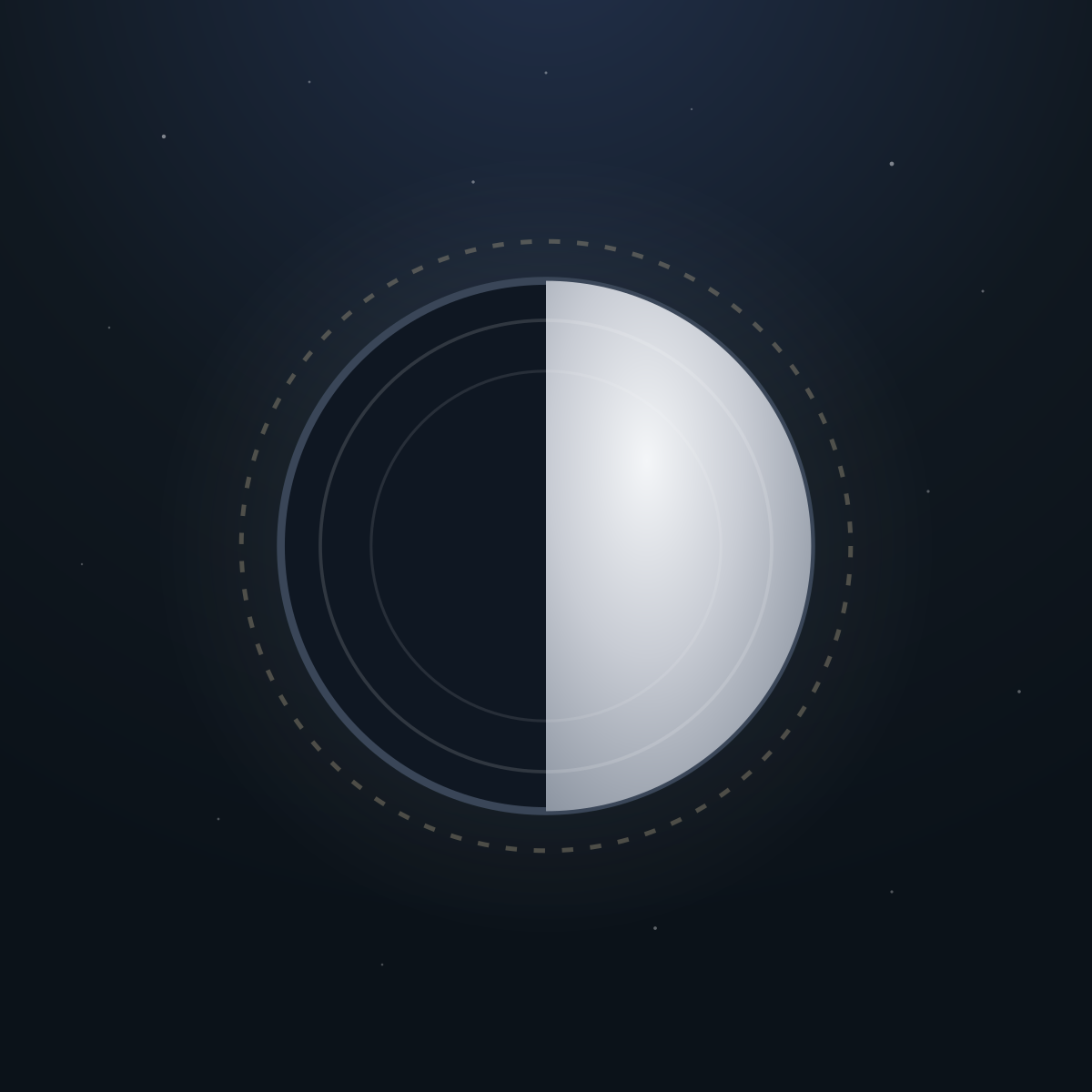 Shiv Sutra — a silver half moon on night-sky ink, the Chandvi mark