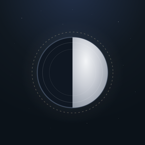 Shiv Sutra — a silver half moon on night-sky ink, the Chandvi mark